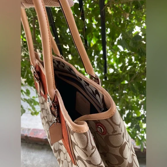 Coach, Y2K 2003 Hampton Leather, Suede, Canvas Satchel Bag, Red - Picture 13 of 17